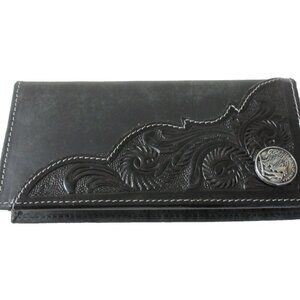 American Bison Men's Buffalo Nickel Concho Rodeo Black Leather Wallet NEW